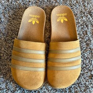 Adidas Mustard Suede Slides
